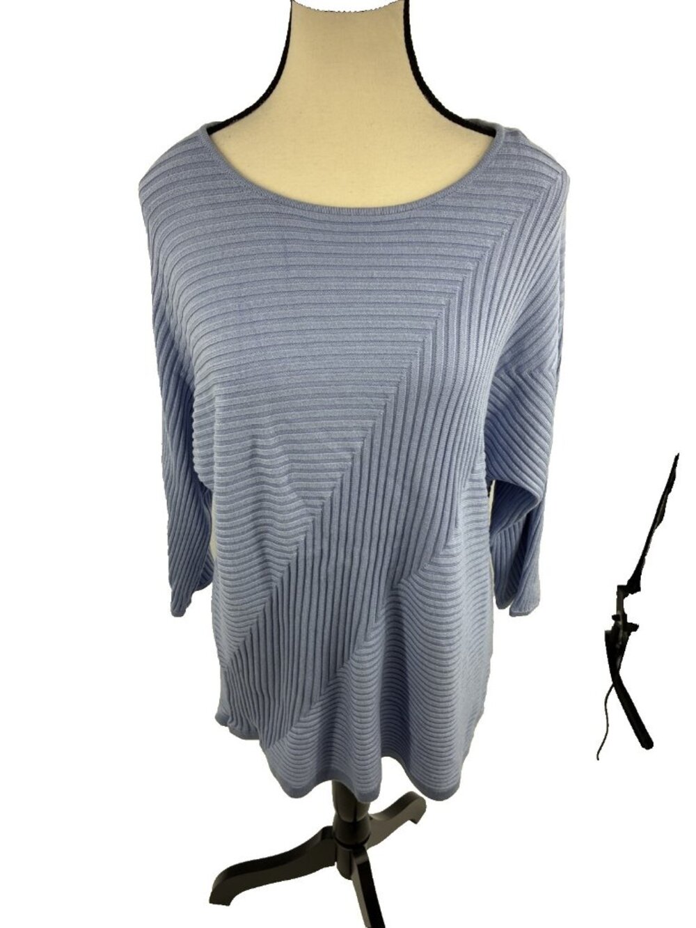 Chicos Womens Size M Sweater Blue Ribbed Knit Dolman Sleeve Casual Stretch